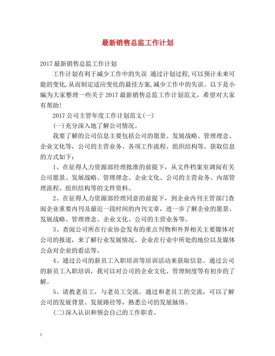 最新销售总监工作计划 _第1页