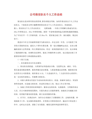 公司保安队长个人工作总结 