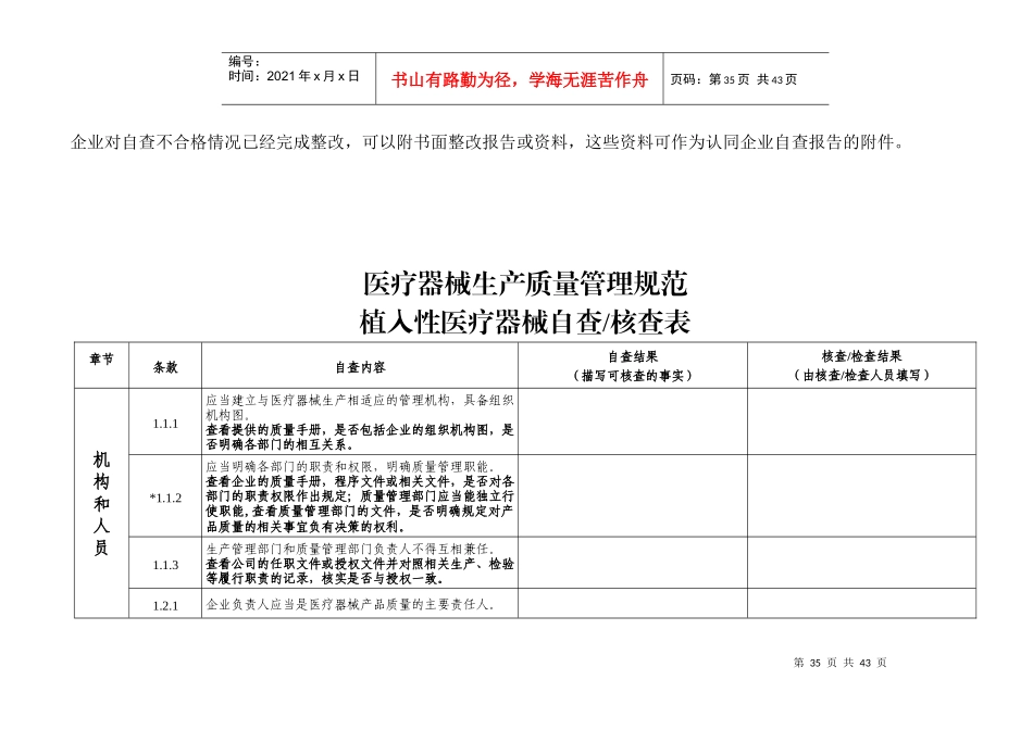 医疗器械生产质量管理规范植入性医疗器械自查核查表_第3页