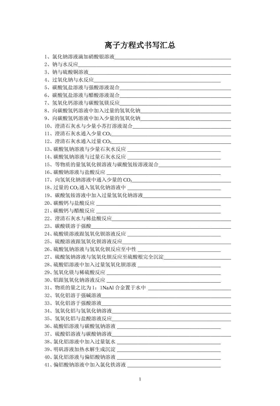离子方程式书写练习汇总_第1页