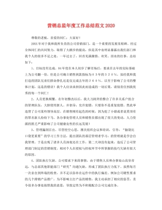 营销总监年度工作总结范文2020 