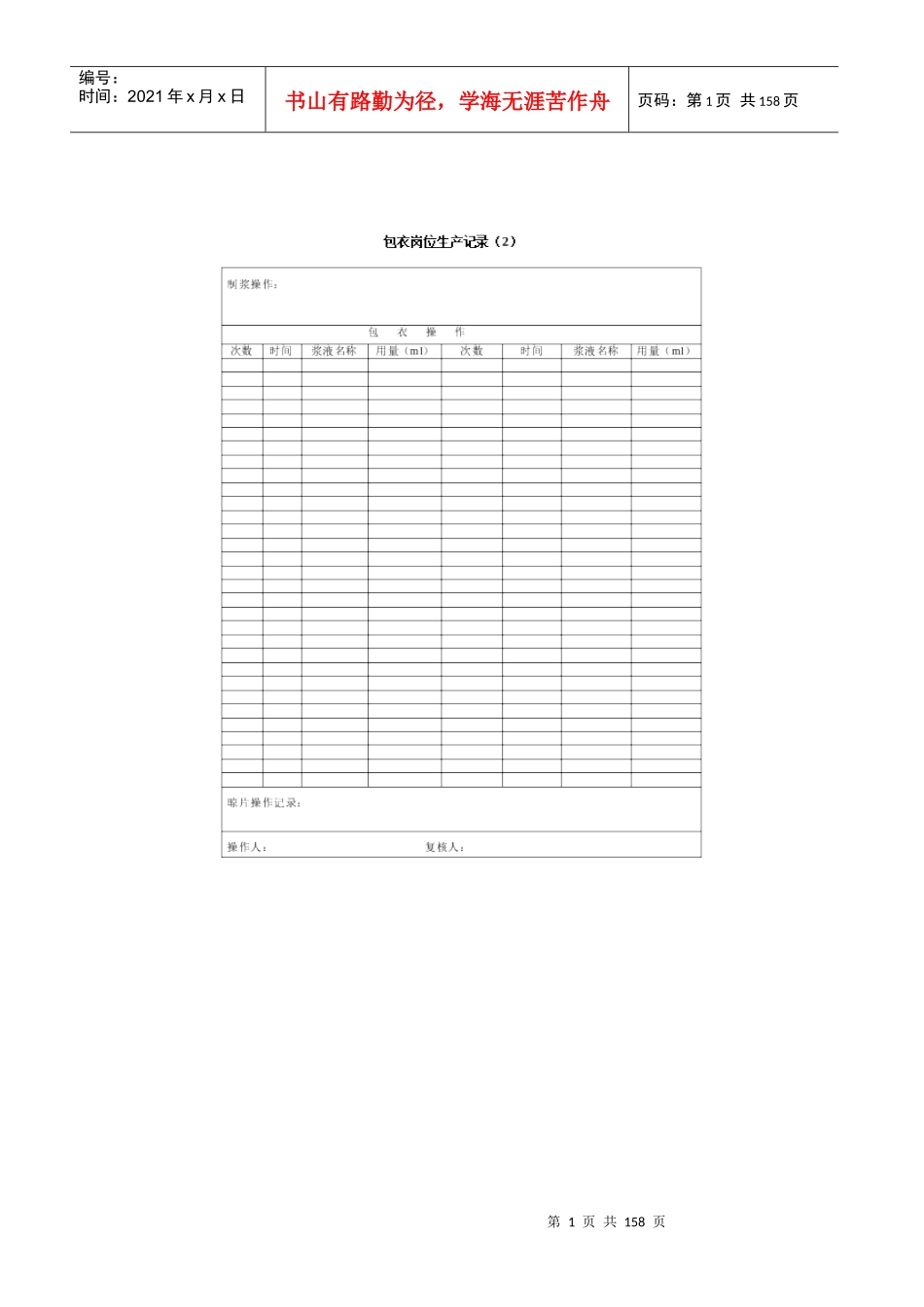Qs食品生产过程中所需各种记录表全收集(共158个表格)_第1页