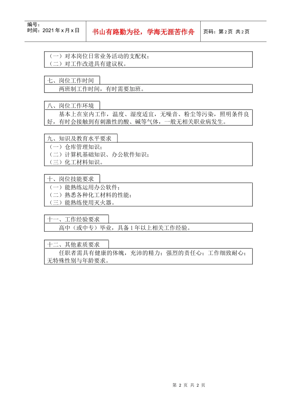 800hr03职位分析--仓库管理员（材料）(doc)_第2页