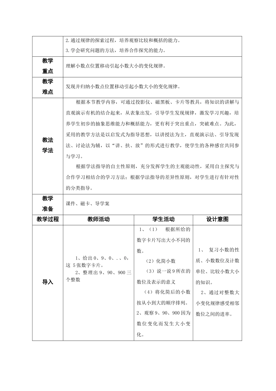 小数点移动引起小数大小变化教学设计_第2页