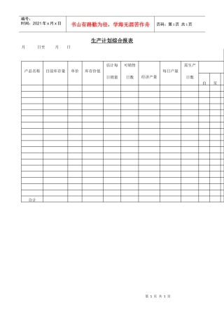 生产计划综合报表