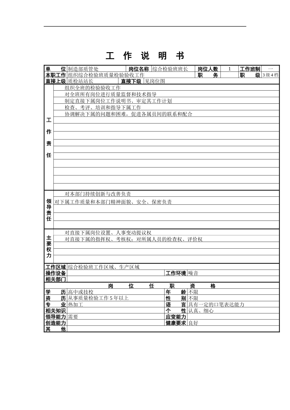 综合检验班班长工作说明书_第1页