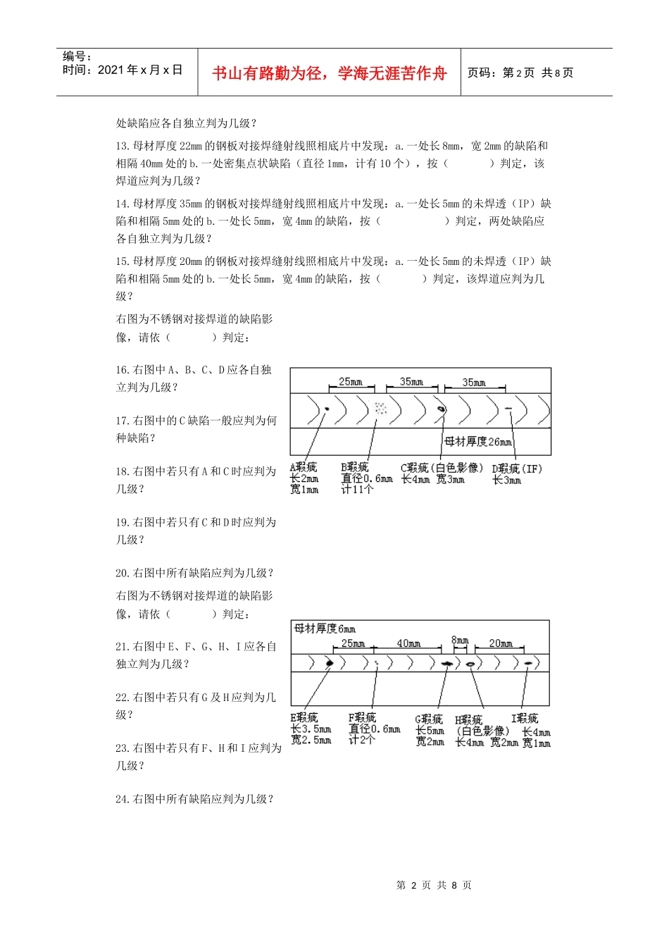 中级无损检测技术资格人员-射线检测考题汇编工艺规程_第2页