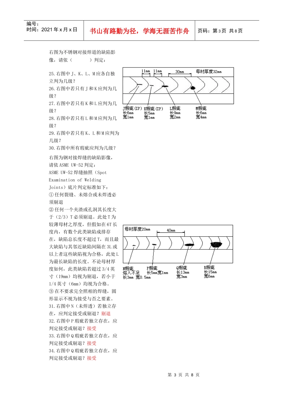 中级无损检测技术资格人员-射线检测考题汇编工艺规程_第3页