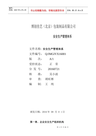 某装制品有限公司安全生产管理体系