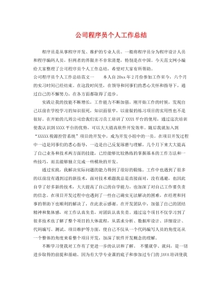 公司程序员个人工作总结 