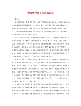 护理实习期工作总结范文 