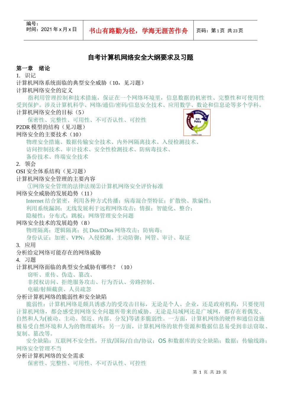 自考计算机网络安全大纲要求及习题_第1页