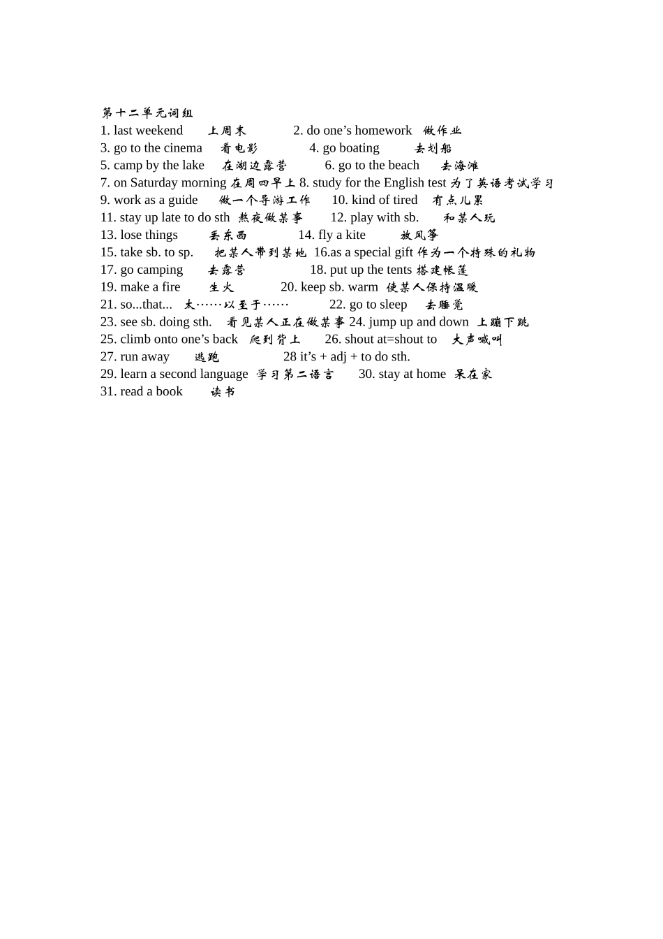 2013年人教版七年级英语下册9-12单元词组归纳_第2页