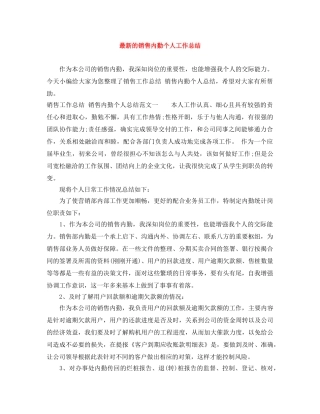 最新的销售内勤个人工作总结 
