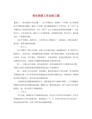 班长班级工作总结三篇 