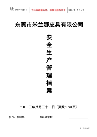 某某皮具有限公司安全生产管理档案