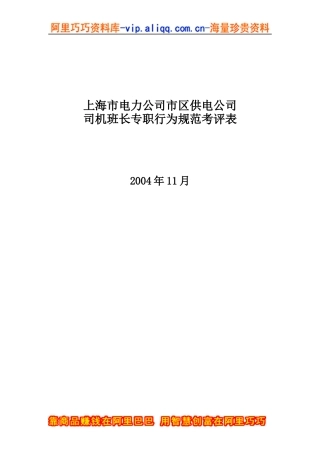 上海市电力公司市区供电公司司机班长专职行为规范考评表
