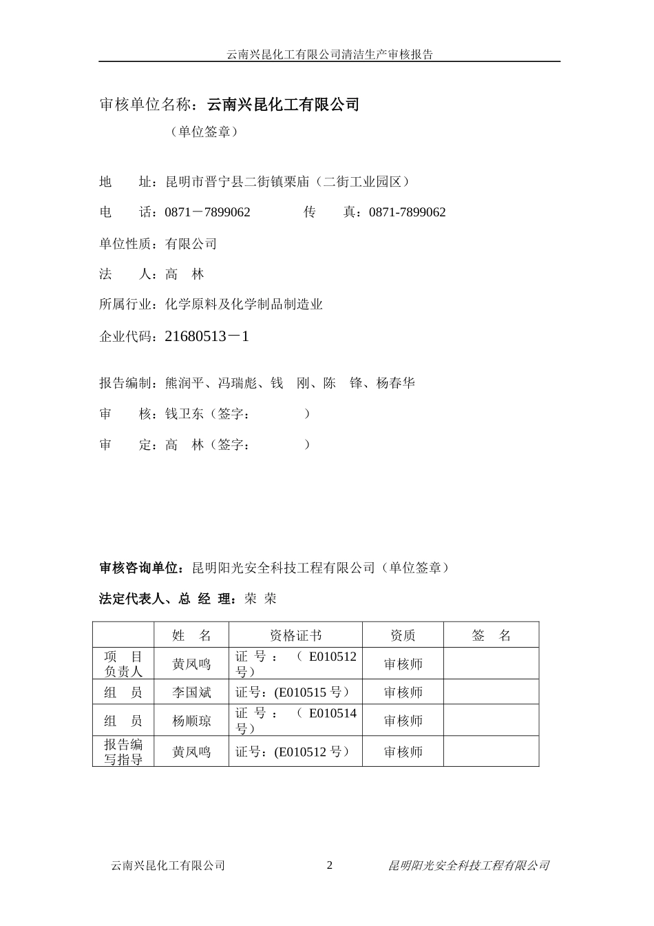 化工公司清洁生产审核报告_第2页