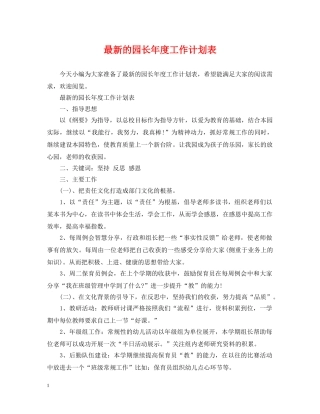 最新的园长年度工作计划表 