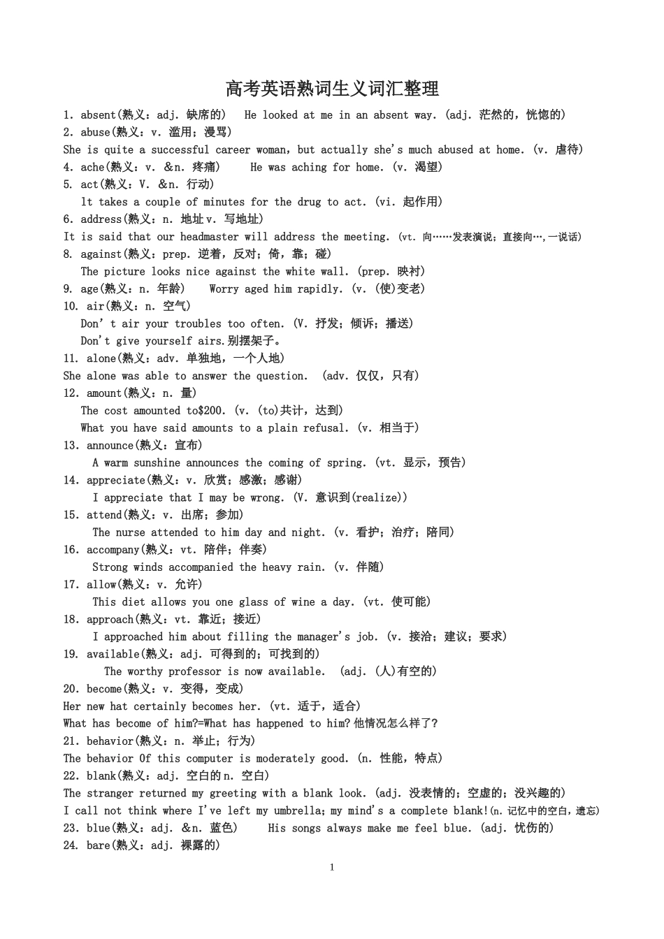 高考英语熟词生义词汇整理[1]_第1页