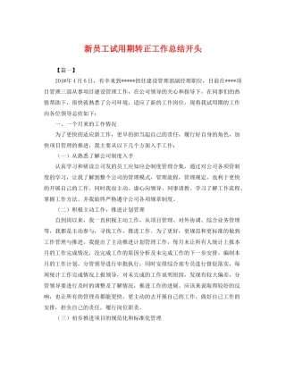 新员工试用期转正工作总结开头 