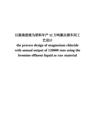 以提溴废液为原料年产12万吨氯化镁车间工艺设计1