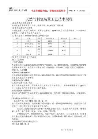 天然气制氢工艺技术规程