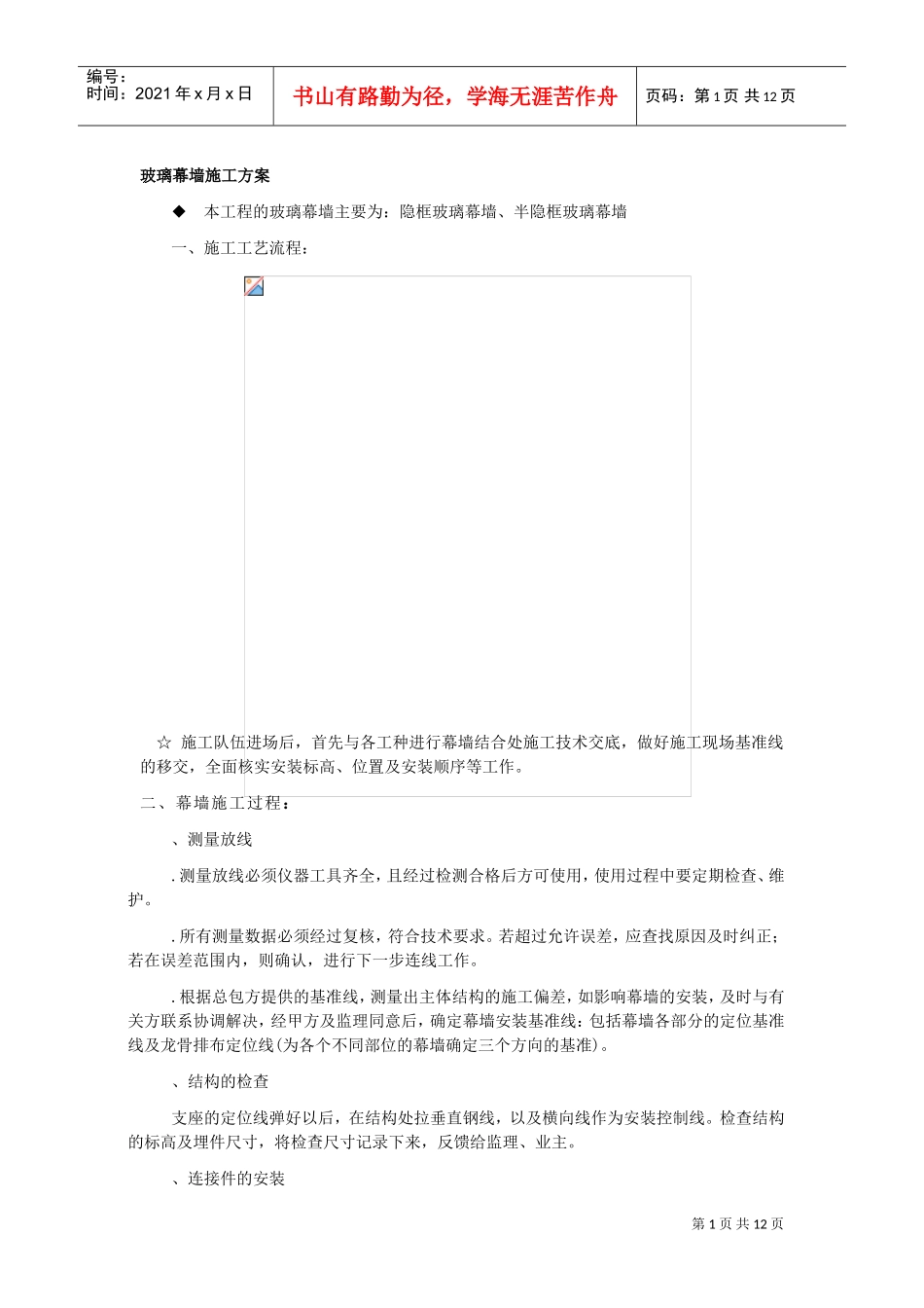 钢结构玻璃外墙施工工艺(DOC12页)_第1页
