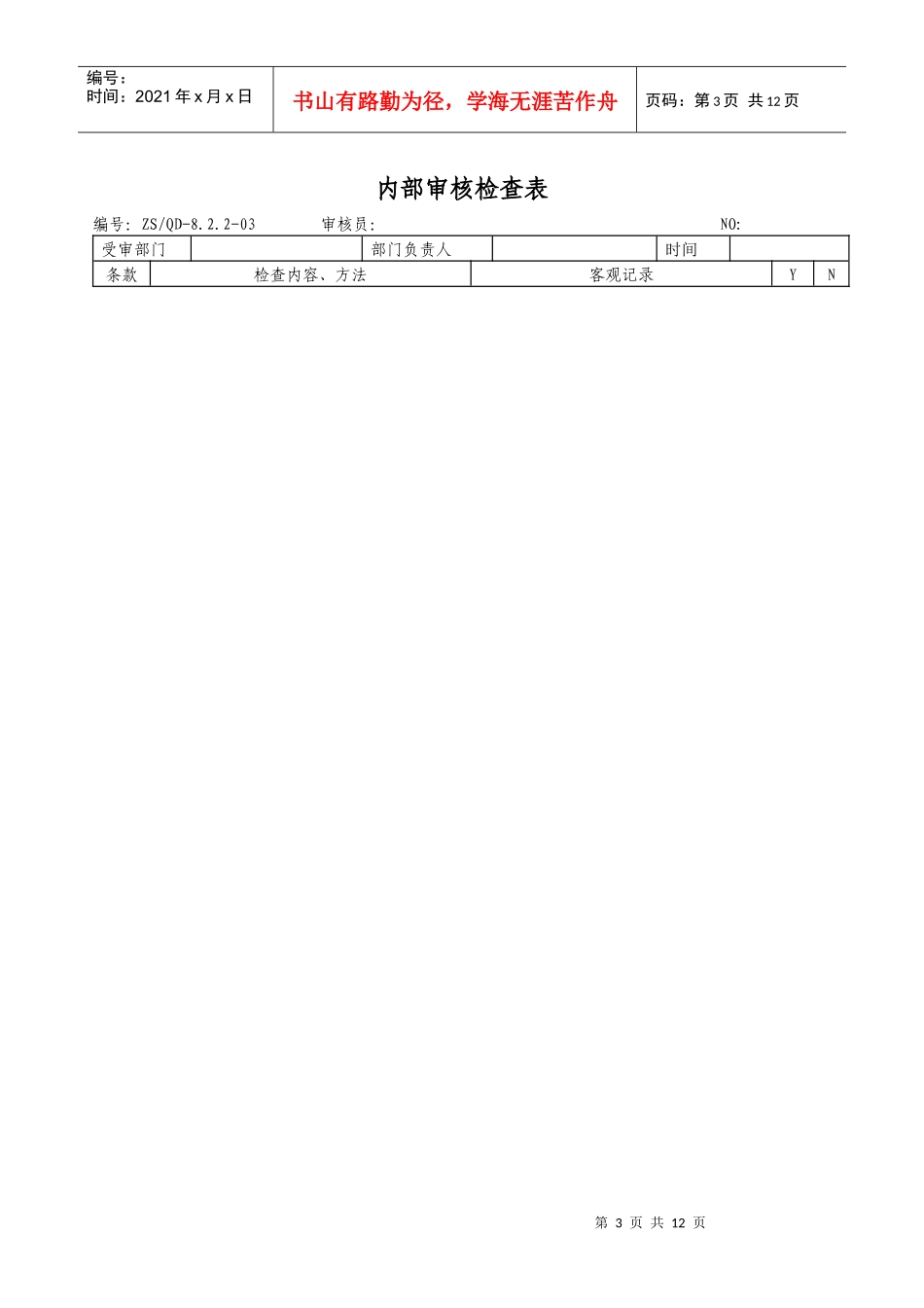 内部审核检查表与不合格项分布表_第3页