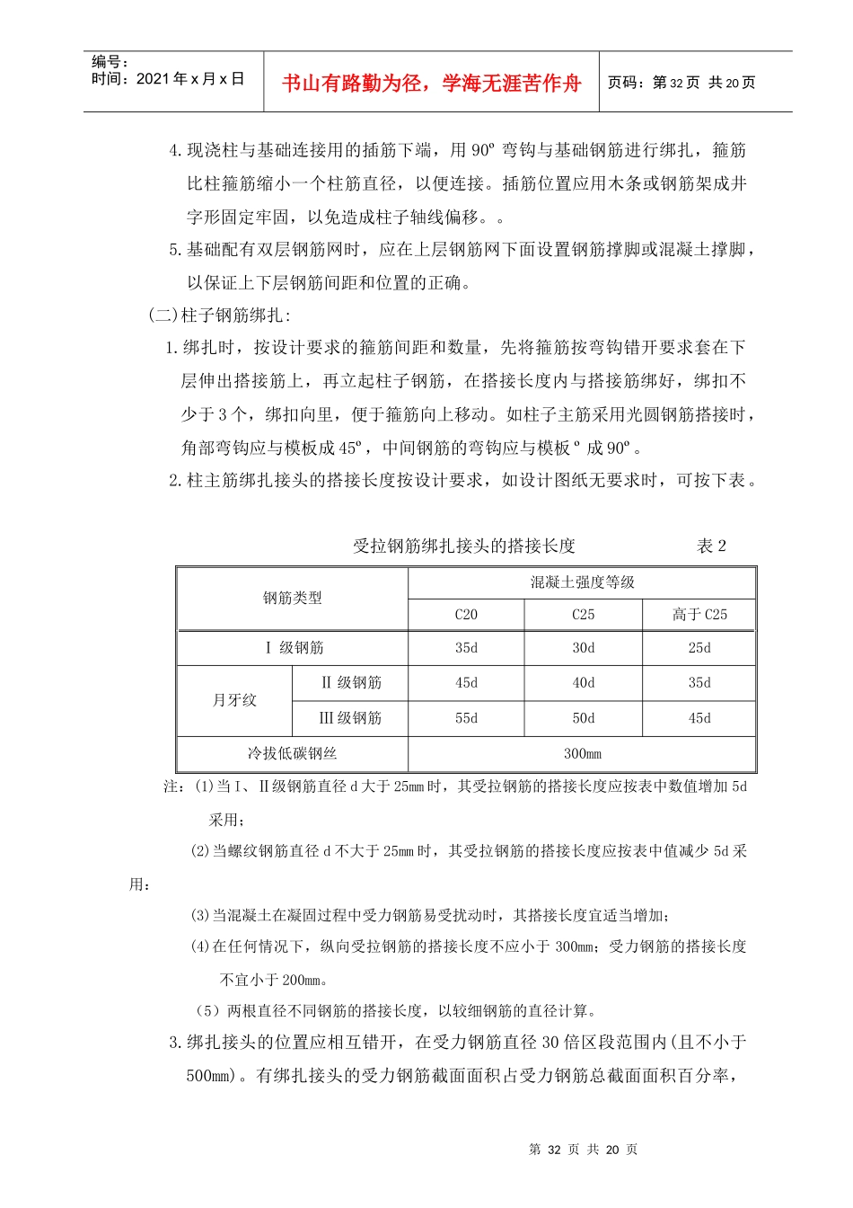 现浇框架钢筋绑扎工艺标准_第2页