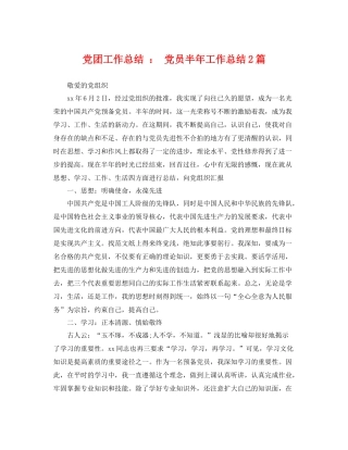 党团工作总结  党员半年工作总结2篇 