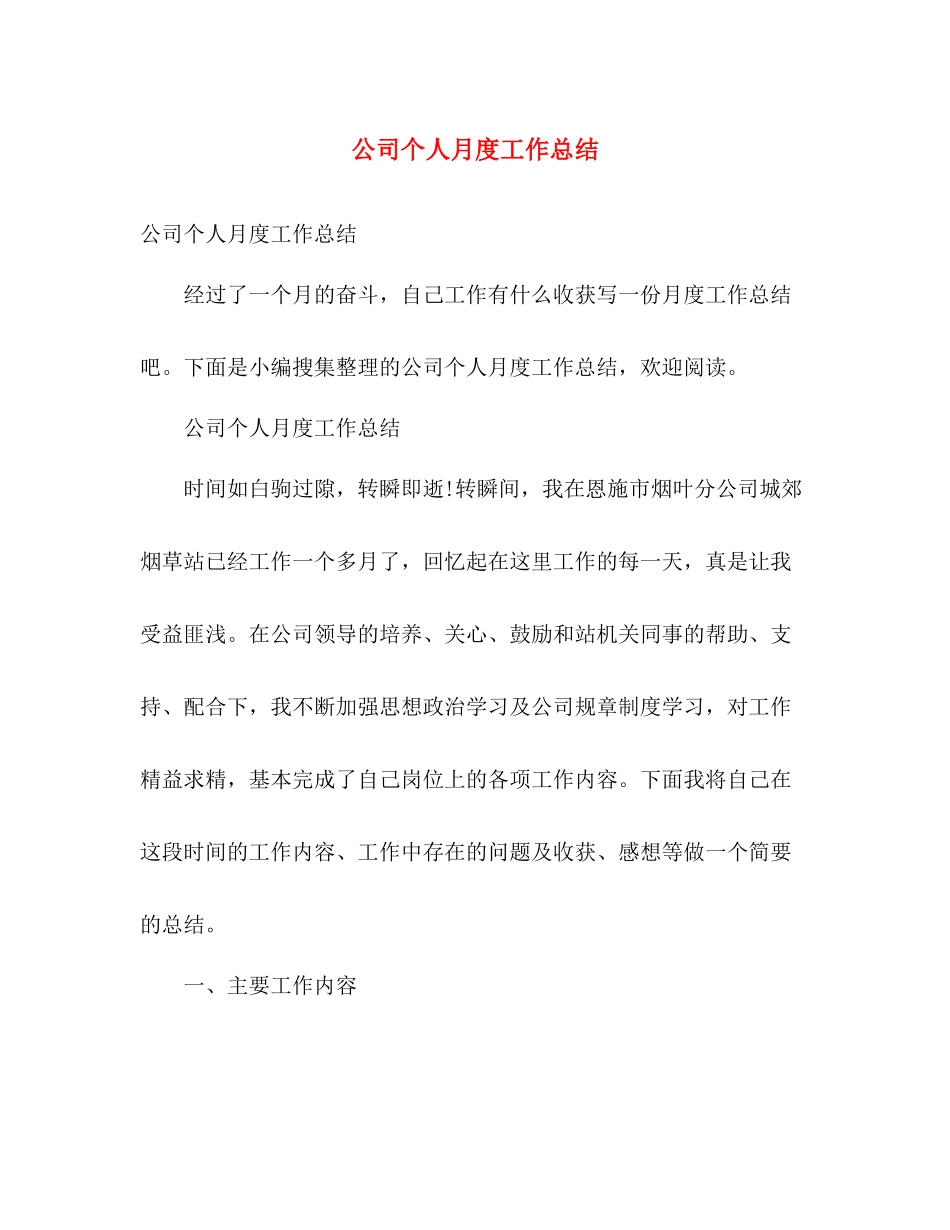 公司个人月度工作总结 _第1页