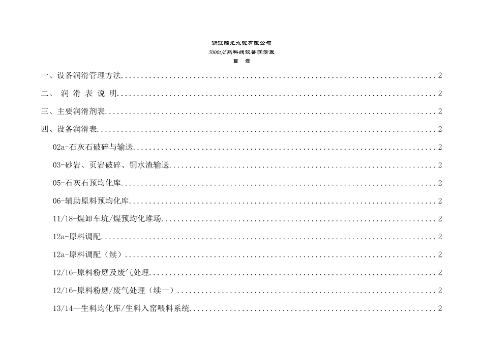 水泥生产企业设备润滑表_第1页