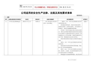 XXXX年最新的适用的安全生产法律法规及其他要求清单