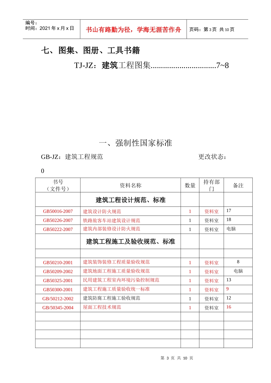 工程技术资料有效目录清单封面_第3页