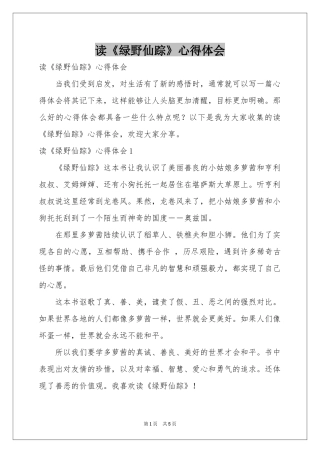 读《绿野仙踪》体会心得