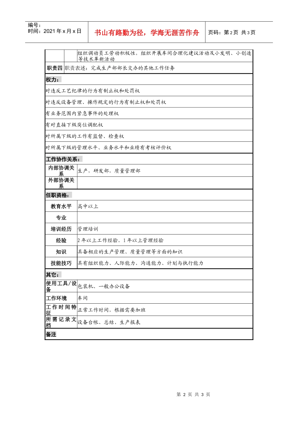 木业公司包装车间主任岗位说明书_第2页