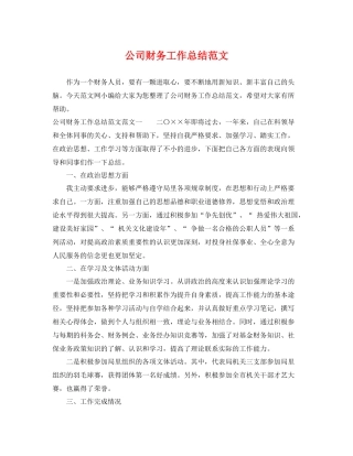 公司财务工作总结范文 