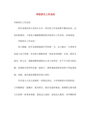 学校班长工作总结 