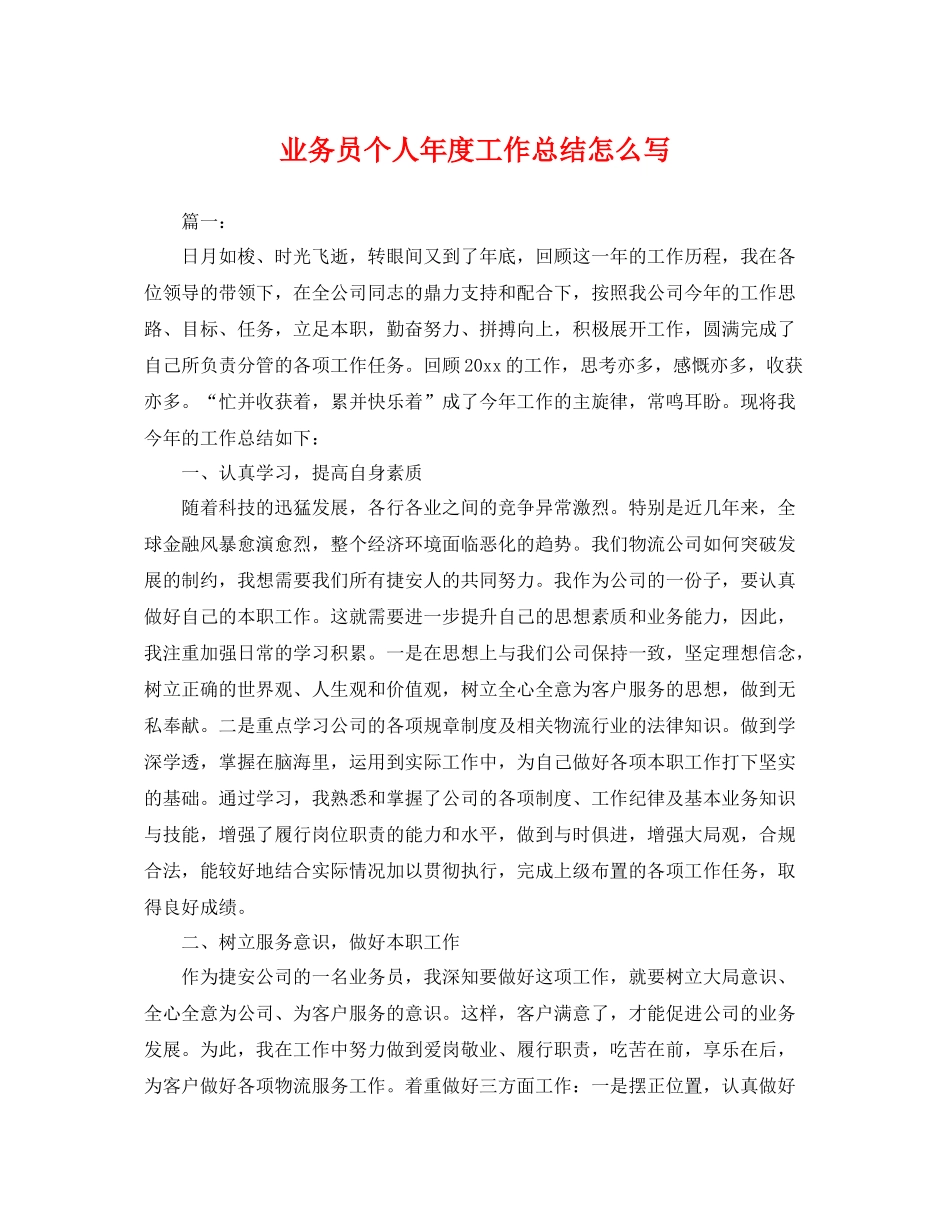 业务员个人年度工作总结怎么写 _第1页