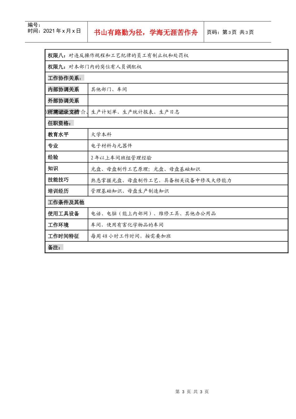 某知名光电企业母盘车间主任岗位说明书_第3页
