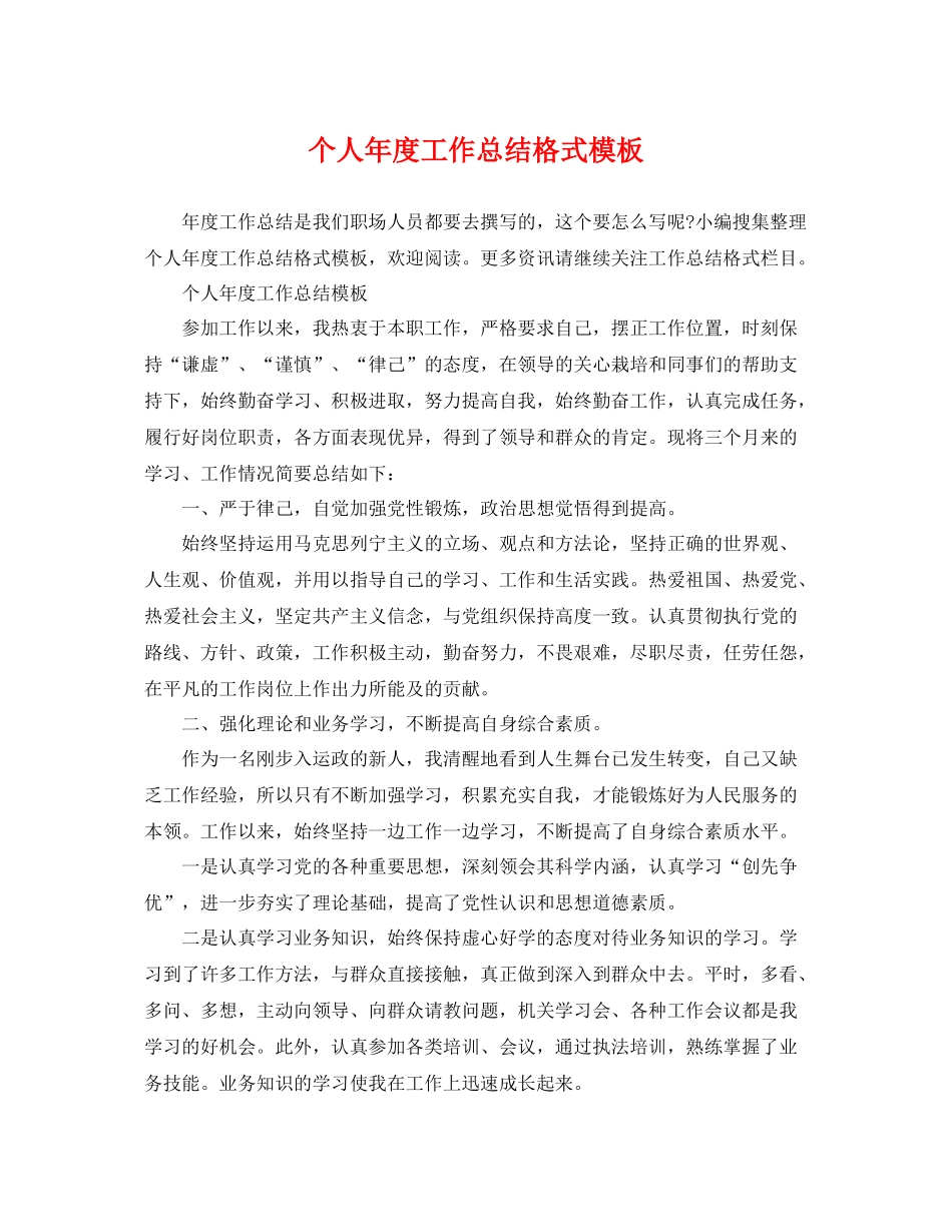 个人年度工作总结格式模板 _第1页