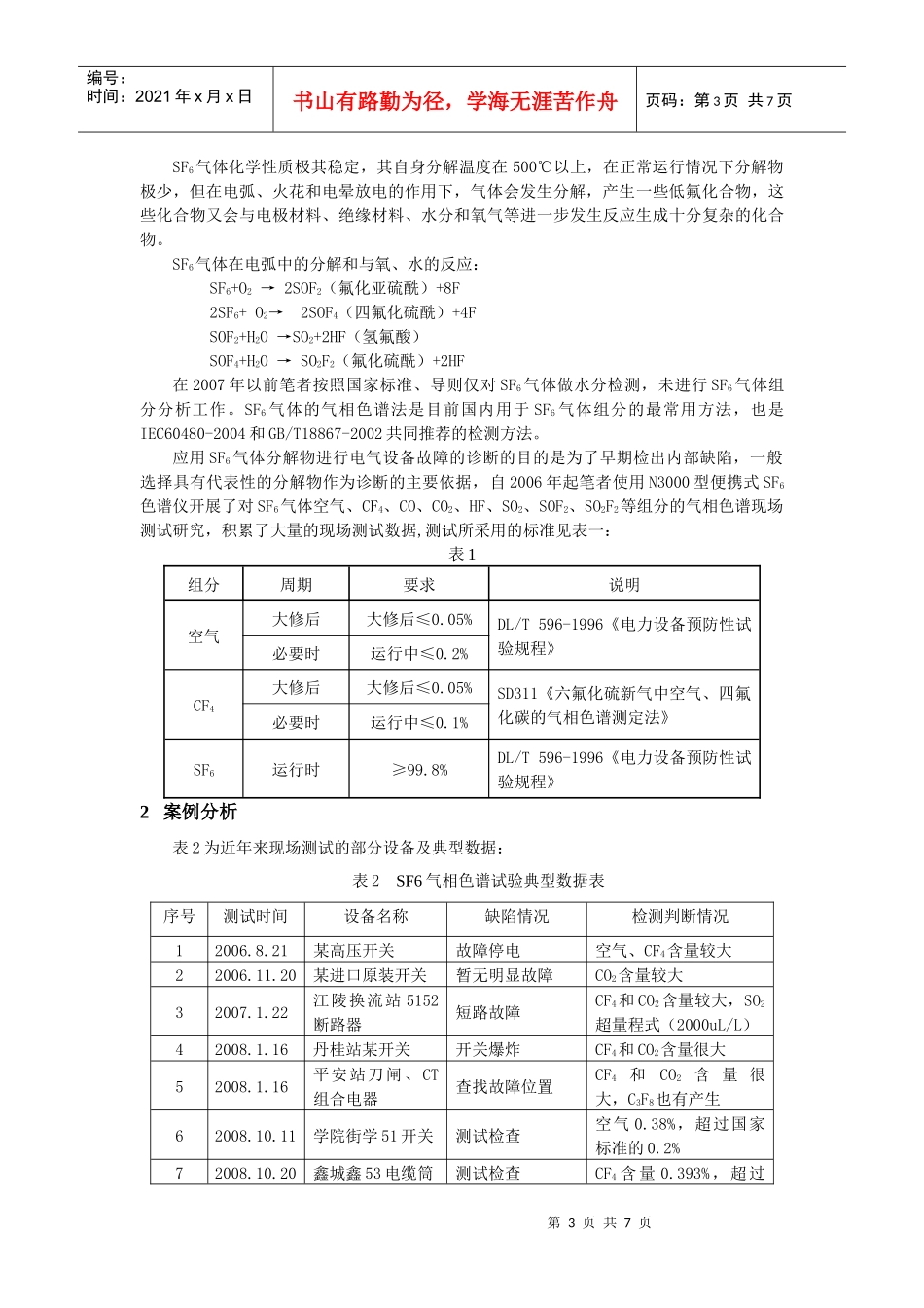 SF6设备气相色谱分析在现场的应用探讨_第3页