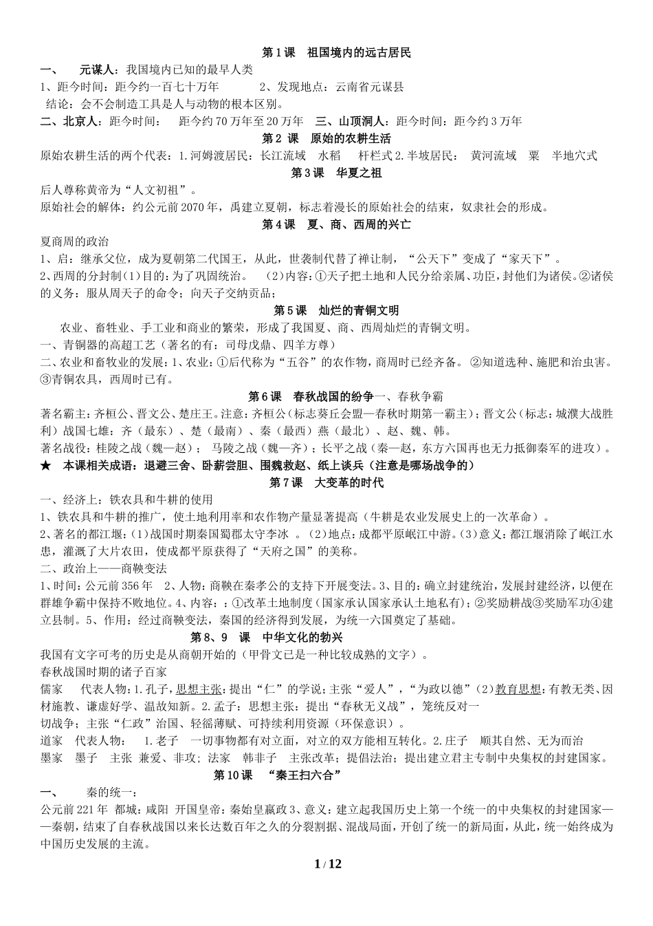 初中历史知识归纳(人教版)_第1页