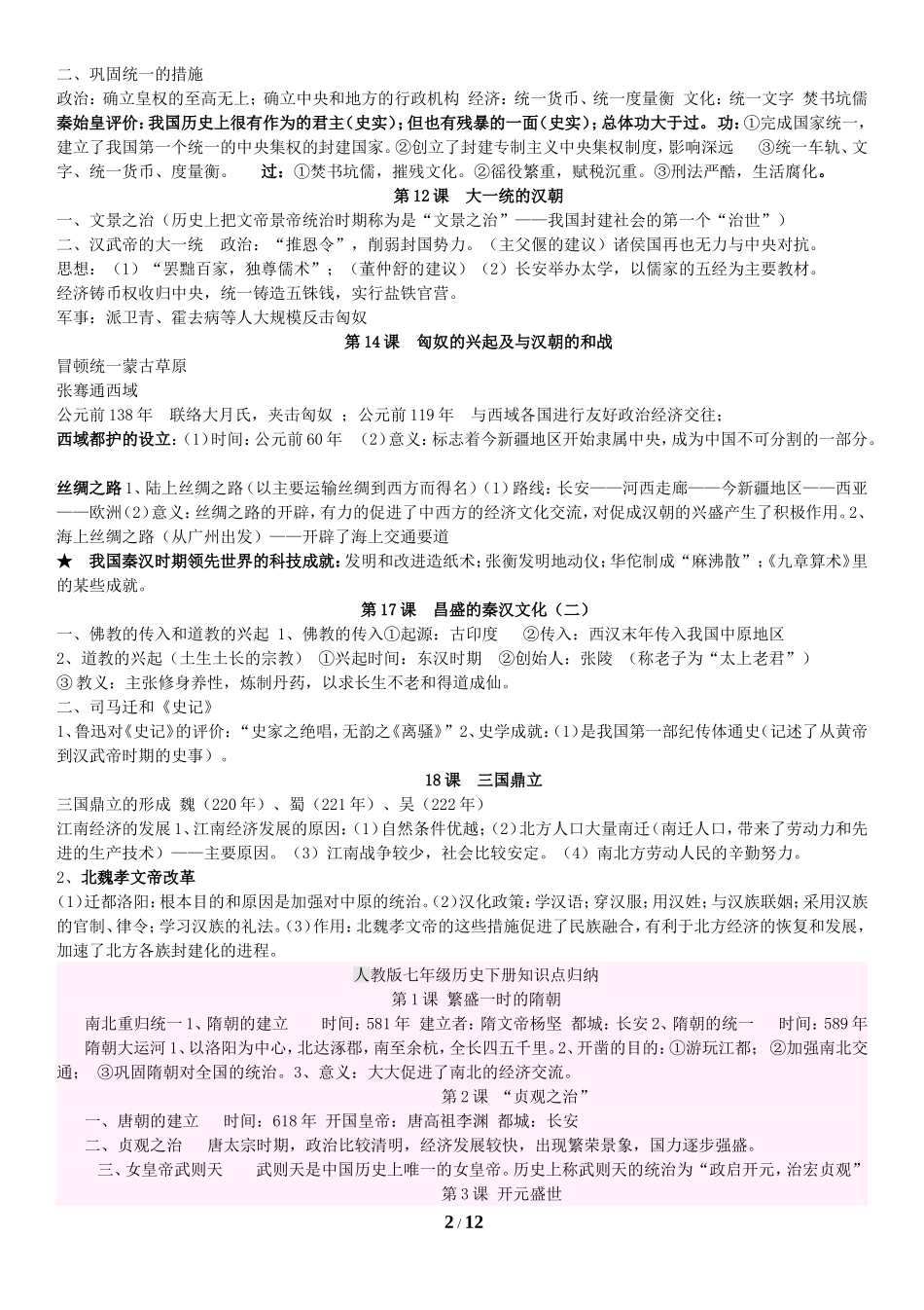 初中历史知识归纳(人教版)_第2页