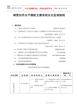 钢管扣件水平模板支撑系统安全监理细则