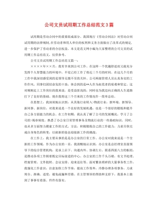 公司文员试用期工作总结范文3篇 