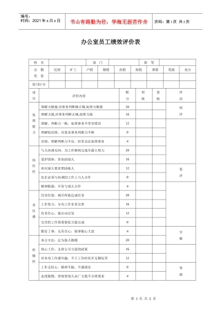 生产制造型企业办公室员工绩效评价表