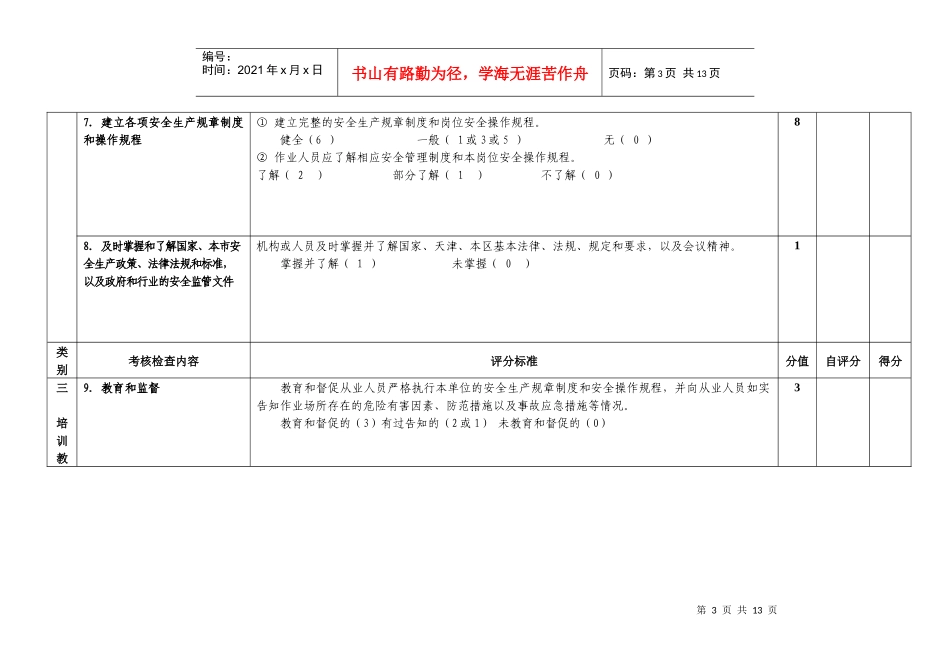 天津港保税区、天津空港物流加工区企业安全生产考核分级标准（百_第3页