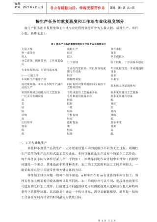 按生产任务的重复程度和工作地专业化程度划分
